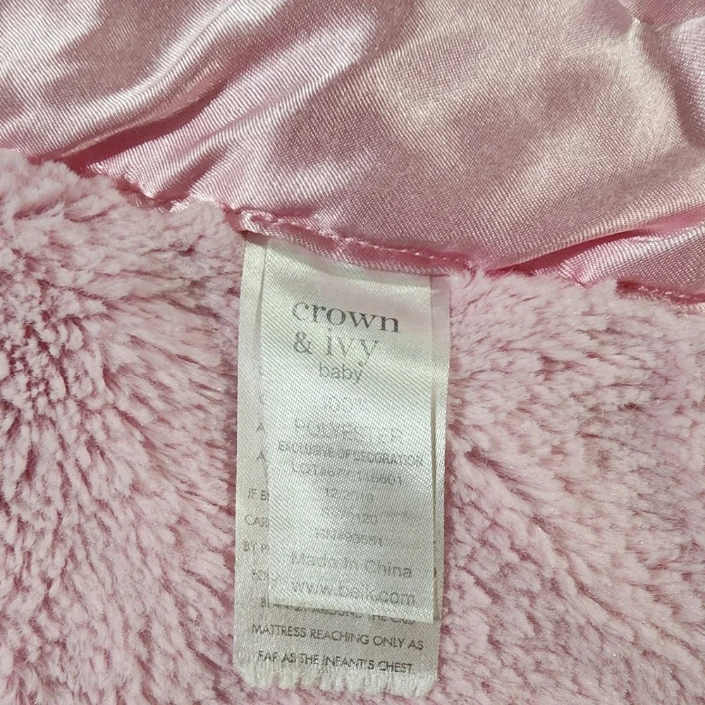 Crown & Ivy Baby Pink Plush Faux Fur Satin Trim Crown Logo Security Blanket